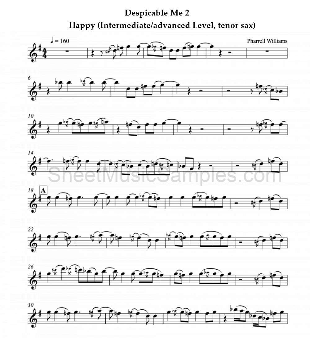 Despicable Me 2 - Happy (Intermediate/advanced Level, tenor sax)