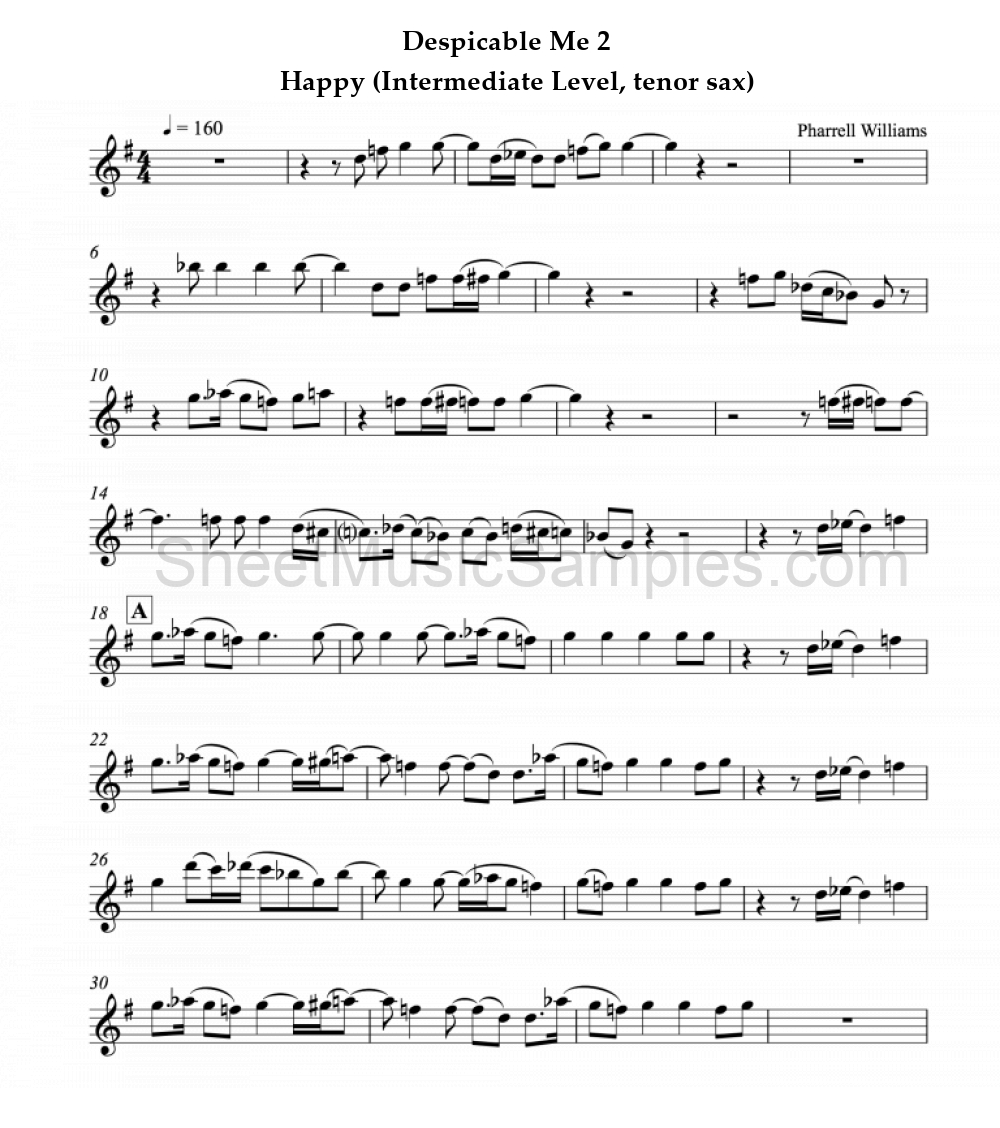 Despicable Me 2 - Happy (Intermediate Level, tenor sax)