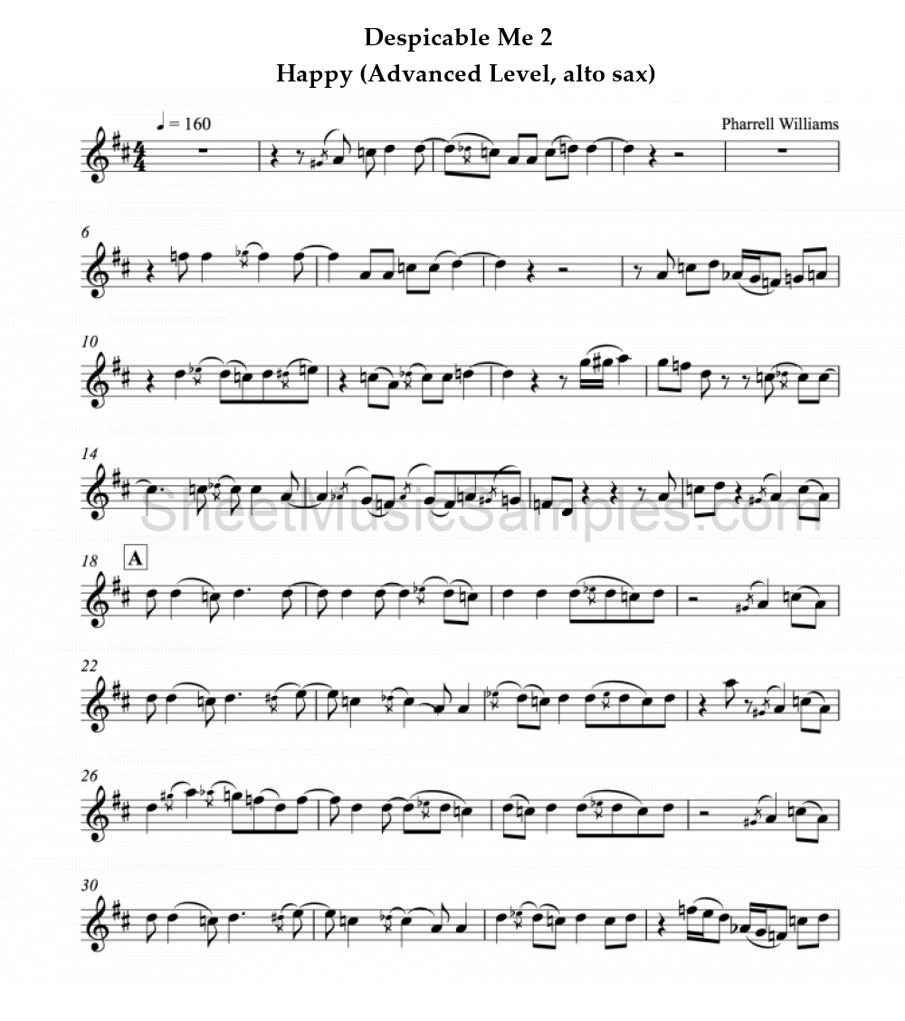 Despicable Me 2 - Happy (Advanced Level, alto sax)