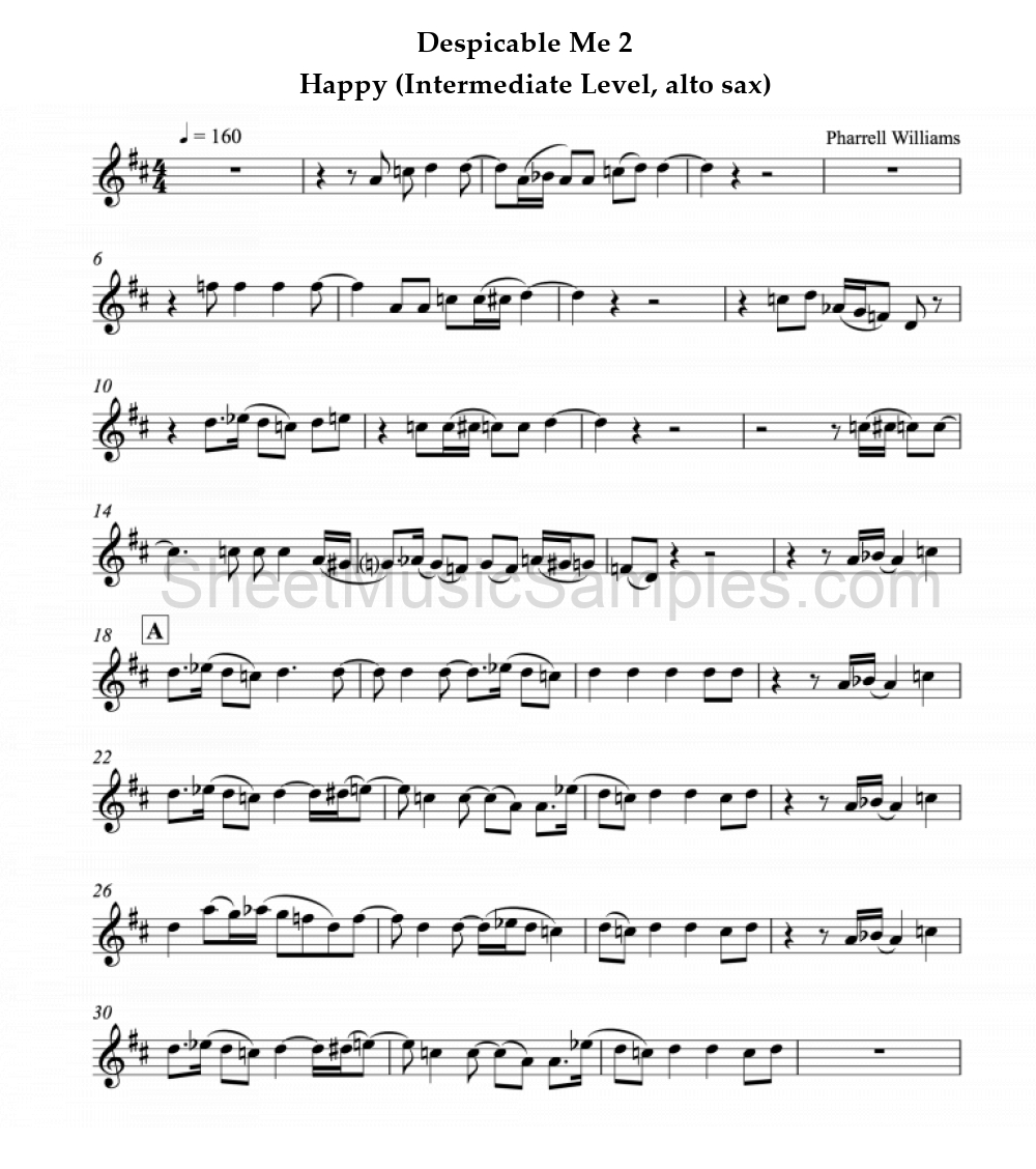 Despicable Me 2 - Happy (Intermediate Level, alto sax)