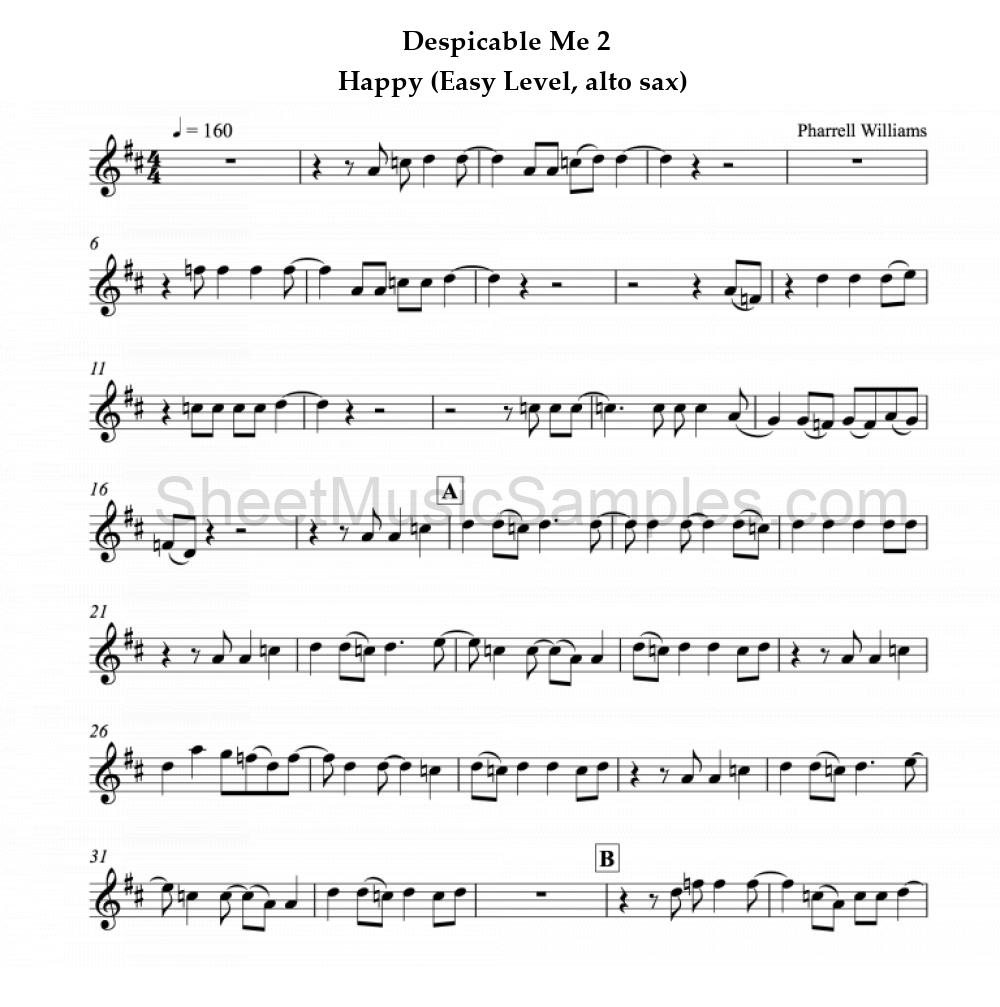 Despicable Me 2 - Happy (Easy Level, alto sax)