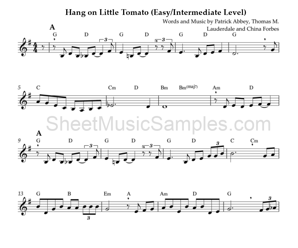 Hang on Little Tomato (Easy/Intermediate Level)