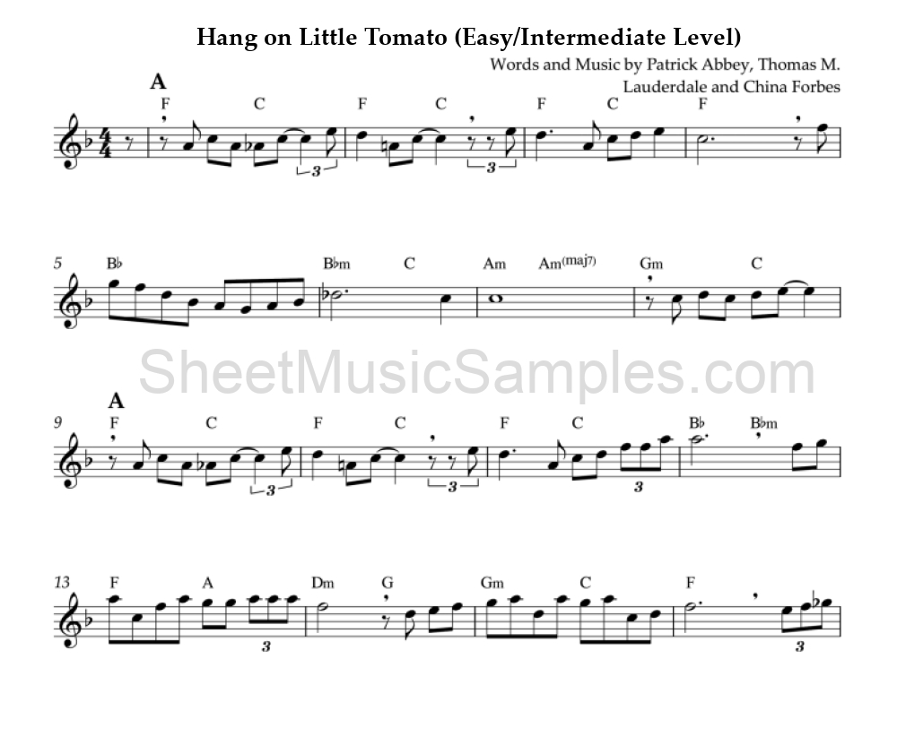 Hang on Little Tomato (Easy/Intermediate Level)