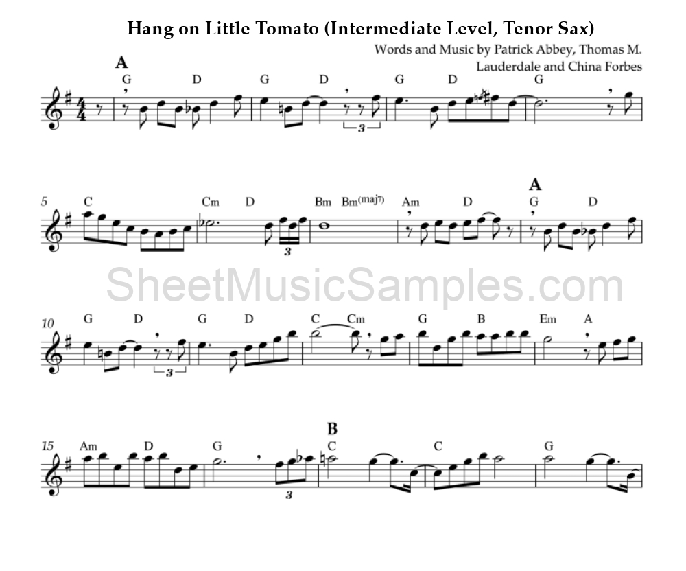 Hang on Little Tomato (Intermediate Level, Tenor Sax)