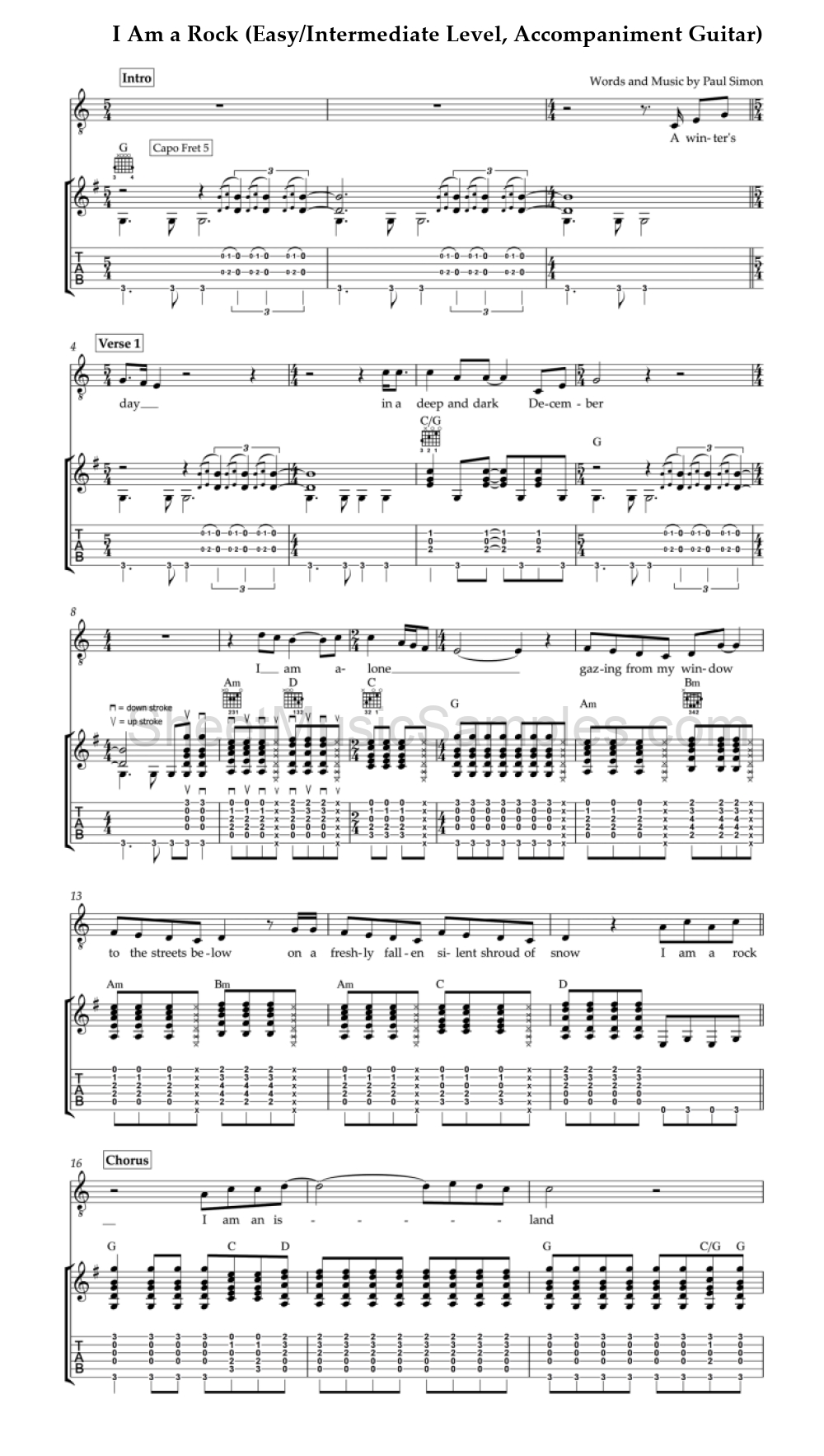 I Am a Rock (Easy/Intermediate Level, Accompaniment Guitar)