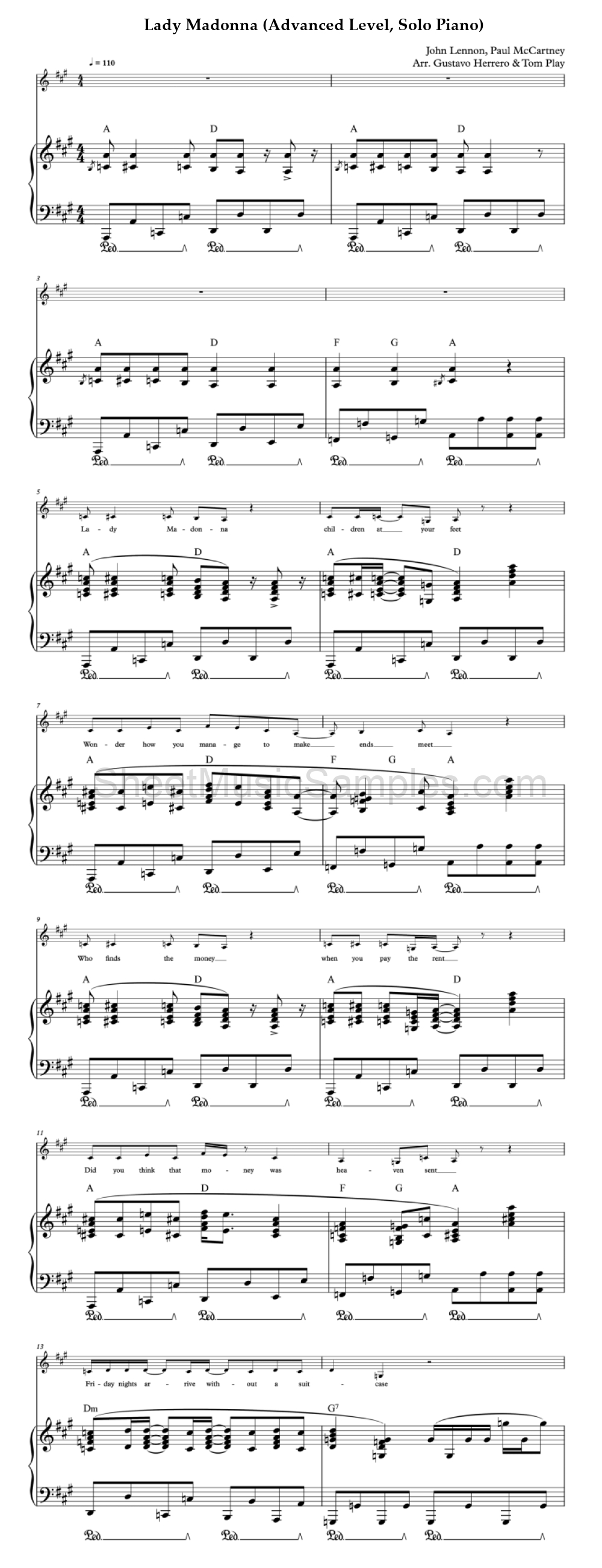 Lady Madonna (Advanced Level, Solo Piano)