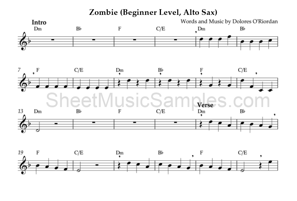 Zombie (Beginner Level, Alto Sax)