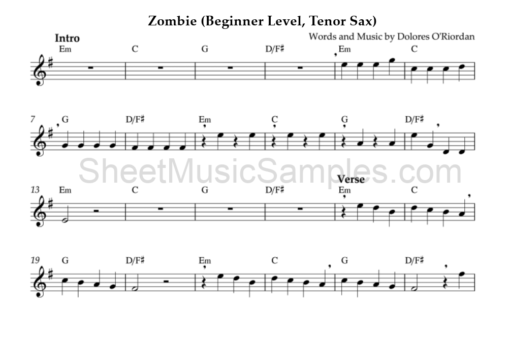 Zombie (Beginner Level, Tenor Sax)