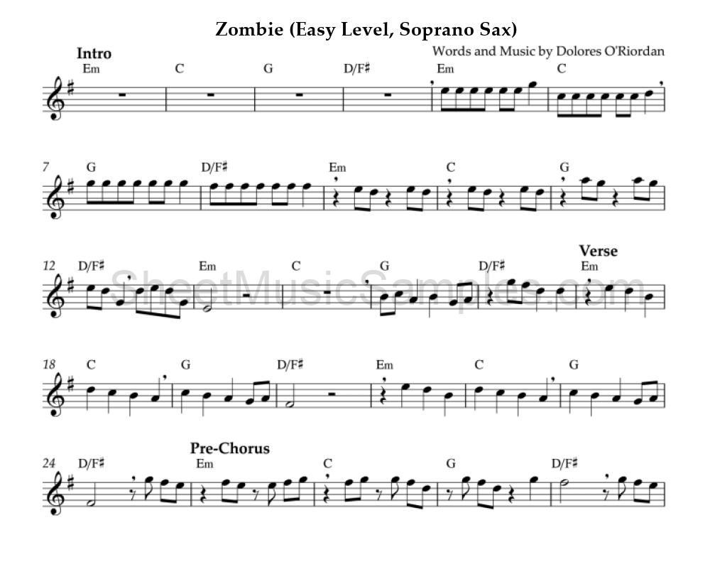 Zombie (Easy Level, Soprano Sax)