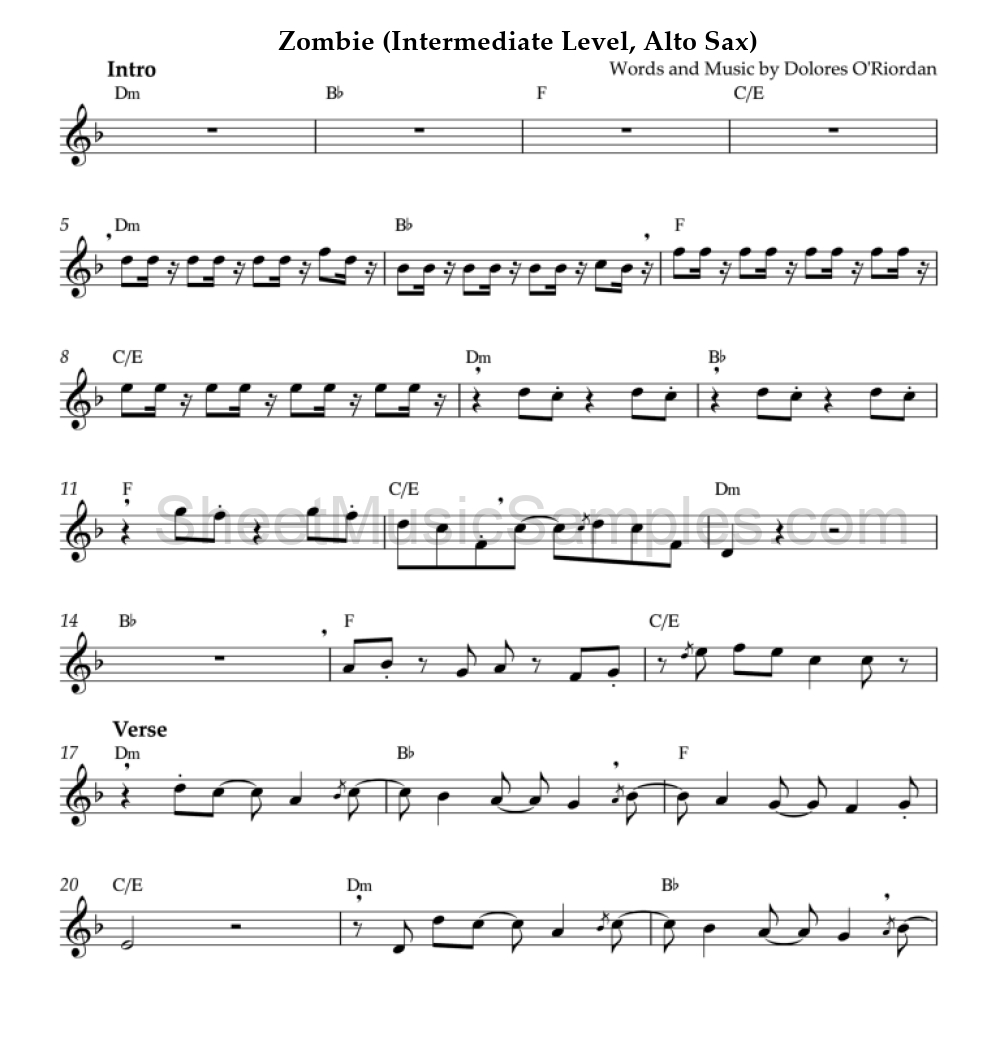 Zombie (Intermediate Level, Alto Sax)