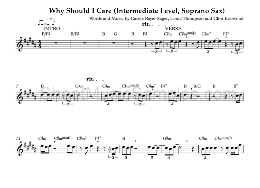 Why Should I Care (Intermediate Level, Soprano Sax)