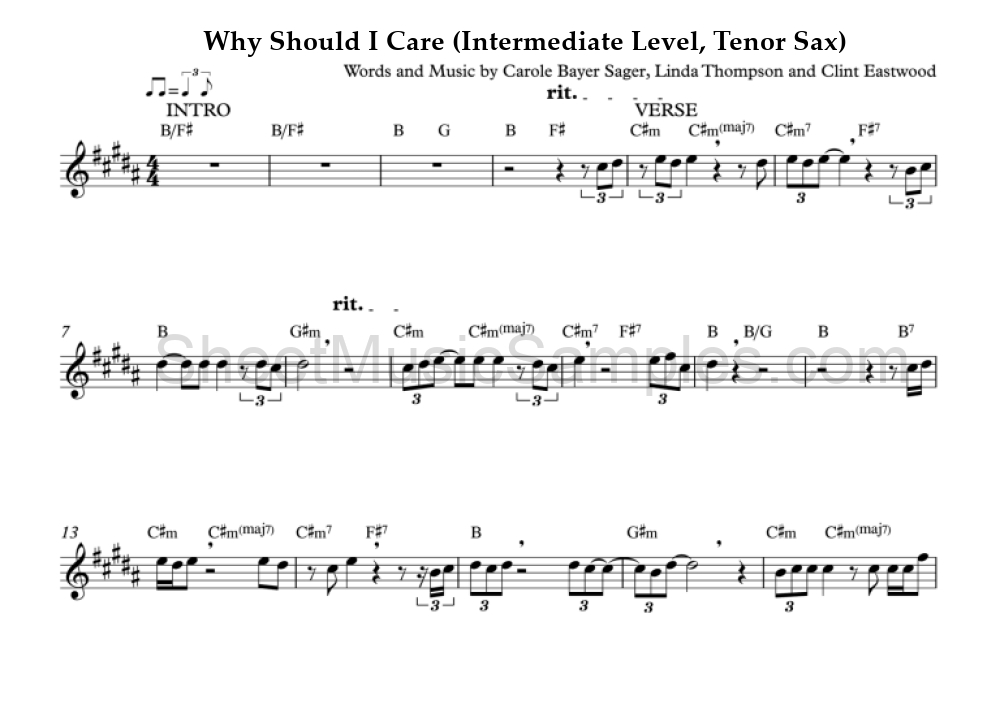 Why Should I Care (Intermediate Level, Tenor Sax)