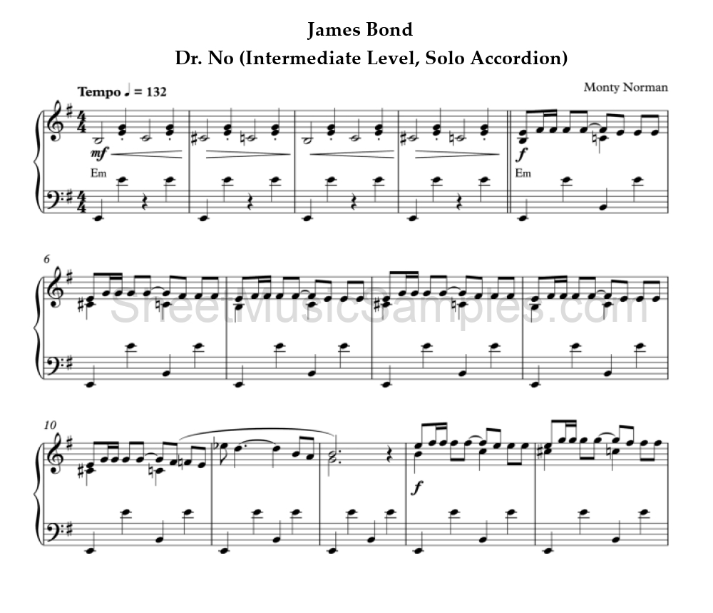 James Bond - Dr. No (Intermediate Level, Solo Accordion)