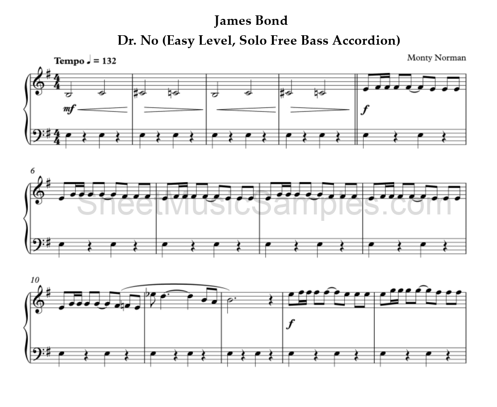 James Bond - Dr. No (Easy Level, Solo Free Bass Accordion)