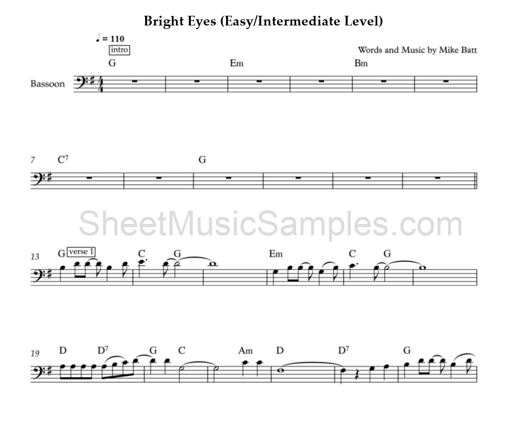 Bright Eyes (Easy/Intermediate Level)