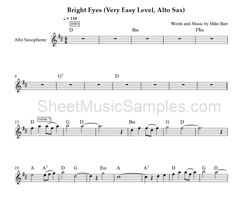 Bright Eyes (Very Easy Level, Alto Sax)