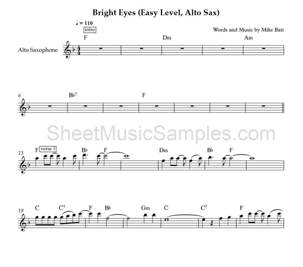 Bright Eyes (Easy Level, Alto Sax)