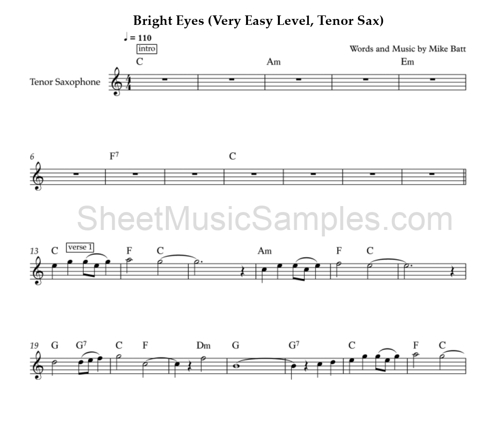 Bright Eyes (Very Easy Level, Tenor Sax)