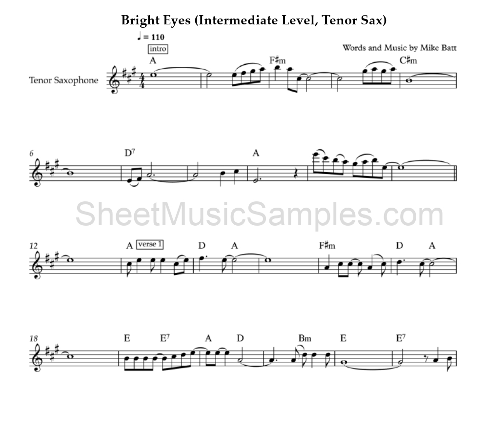 Bright Eyes (Intermediate Level, Tenor Sax)