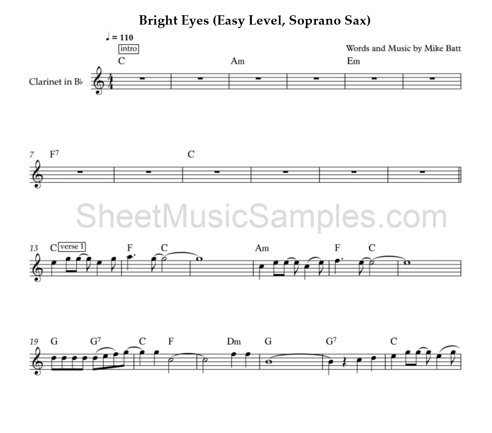 Bright Eyes (Easy Level, Soprano Sax)