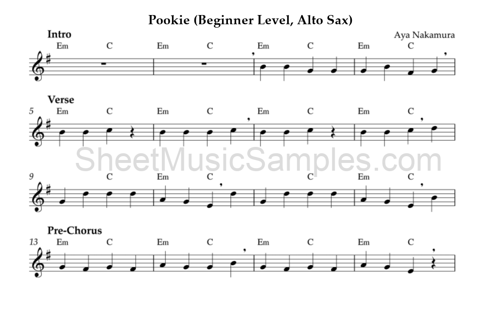 Pookie (Beginner Level, Alto Sax)