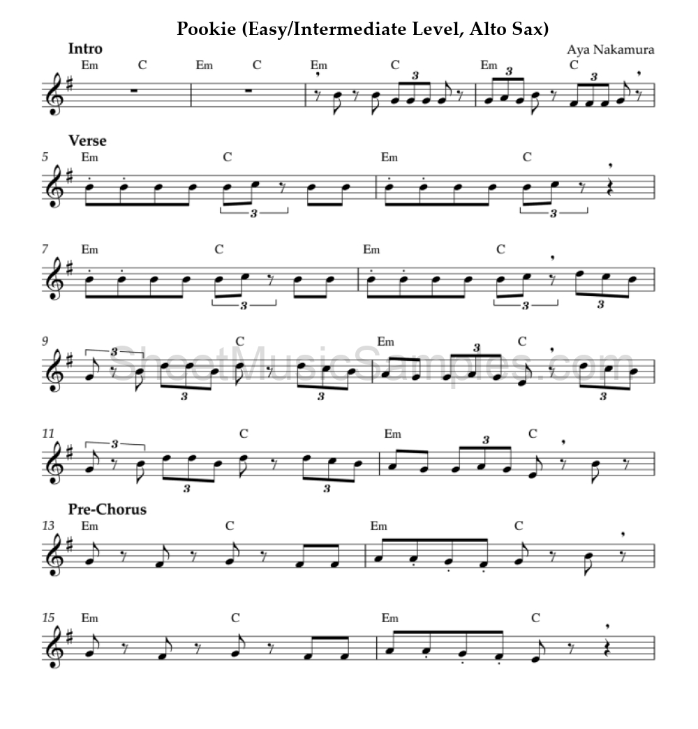 Pookie (Easy/Intermediate Level, Alto Sax)