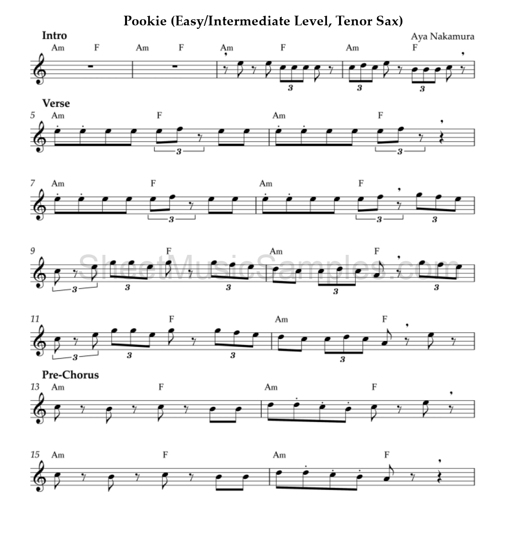 Pookie (Easy/Intermediate Level, Tenor Sax)