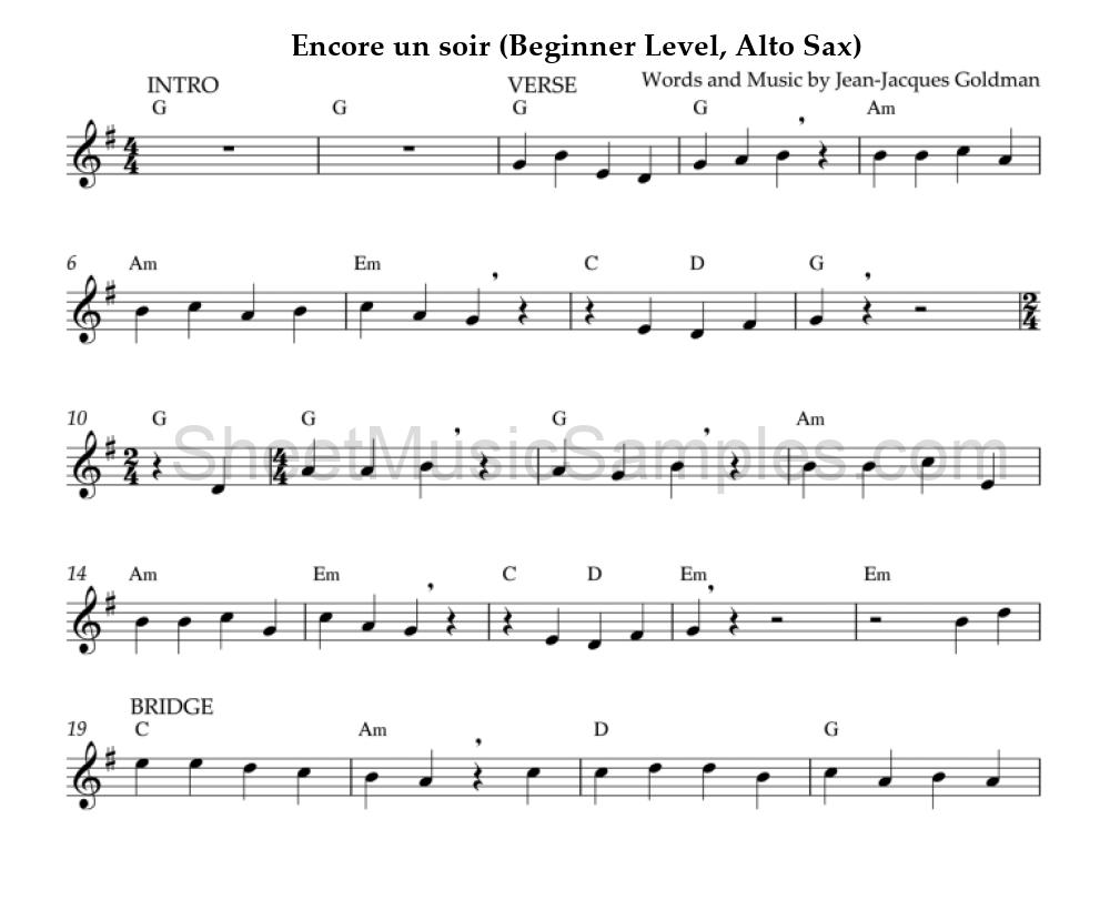 Encore un soir (Beginner Level, Alto Sax)