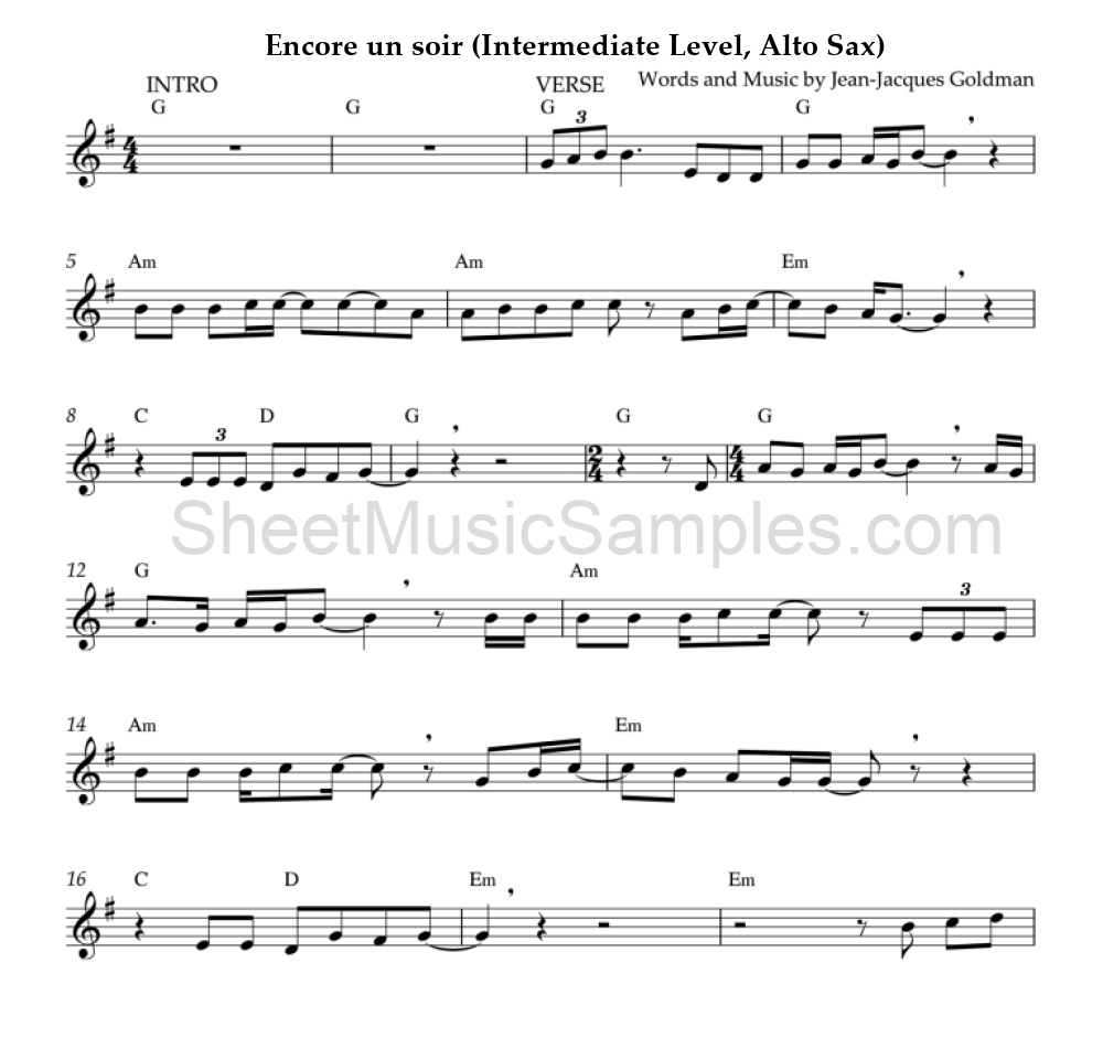 Encore un soir (Intermediate Level, Alto Sax)