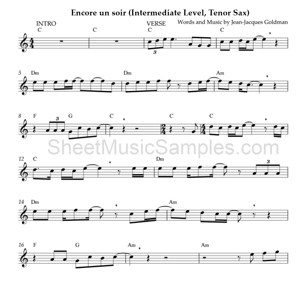 Encore un soir (Intermediate Level, Tenor Sax)