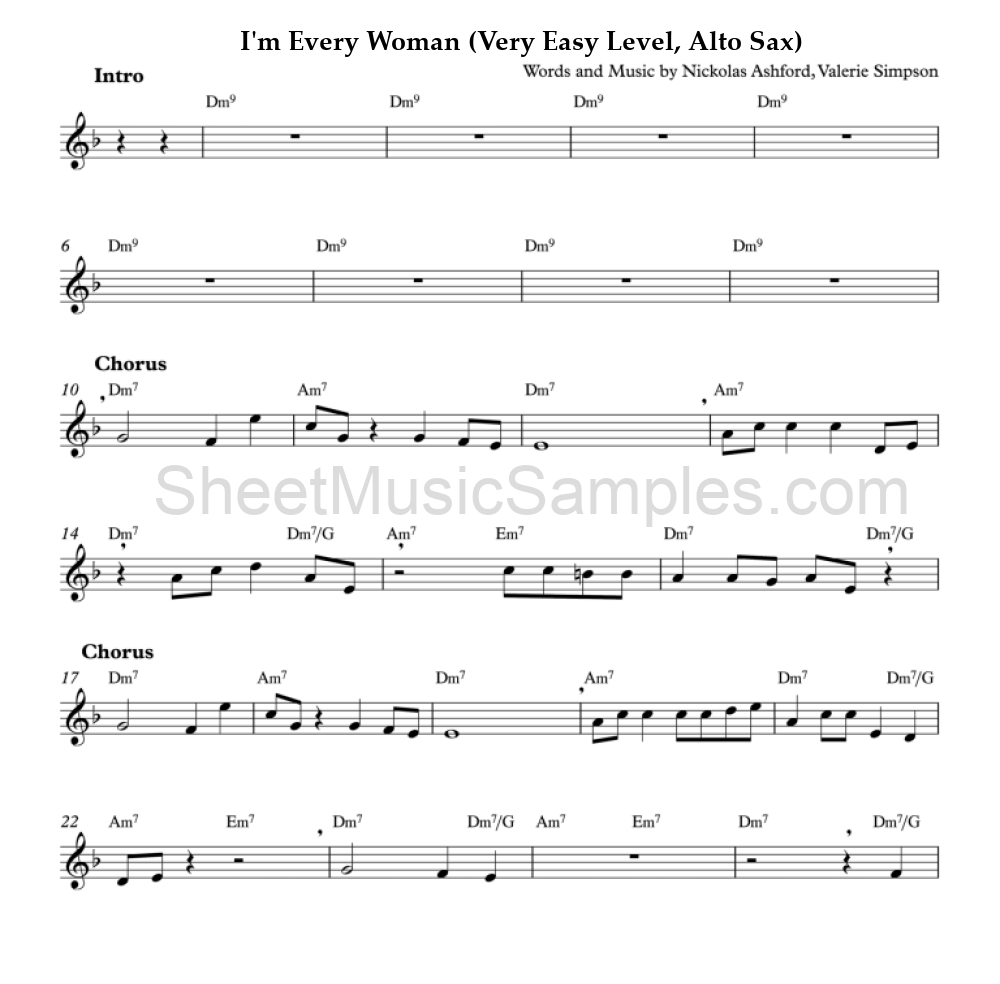 I'm Every Woman (Very Easy Level, Alto Sax)