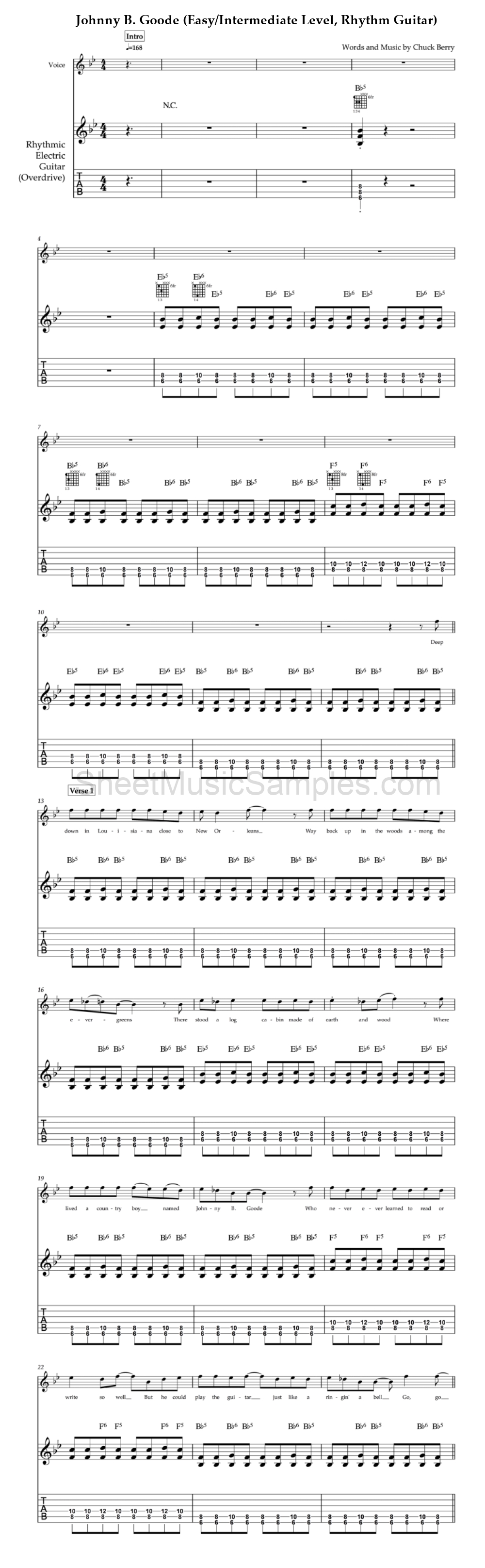 Johnny B. Goode (Easy/Intermediate Level, Rhythm Guitar)