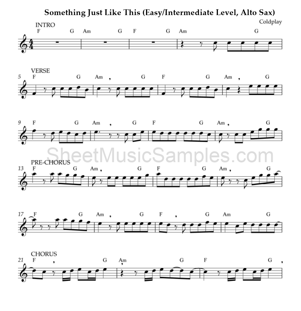 Something Just Like This (Easy/Intermediate Level, Alto Sax)