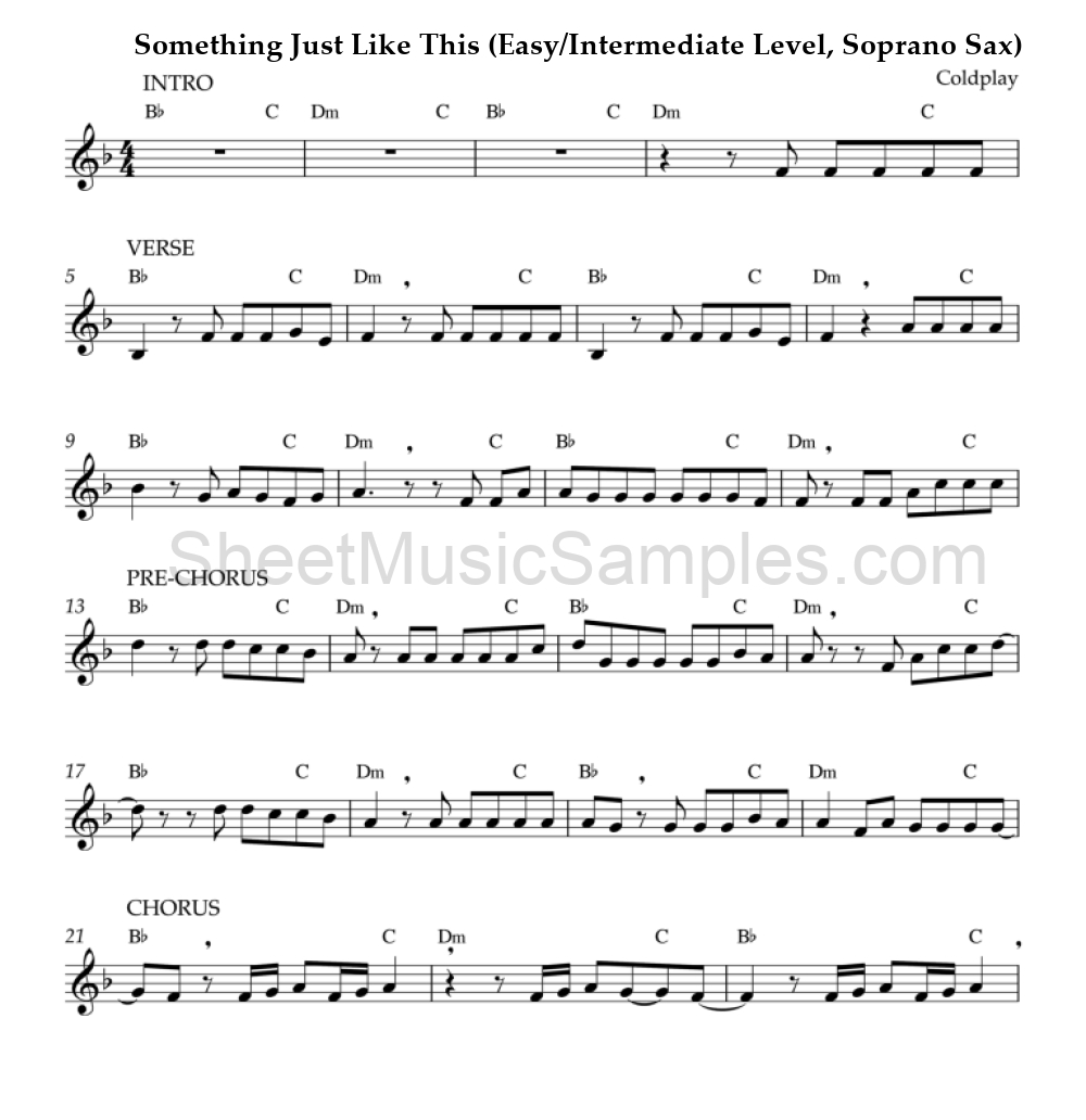 Something Just Like This (Easy/Intermediate Level, Soprano Sax)