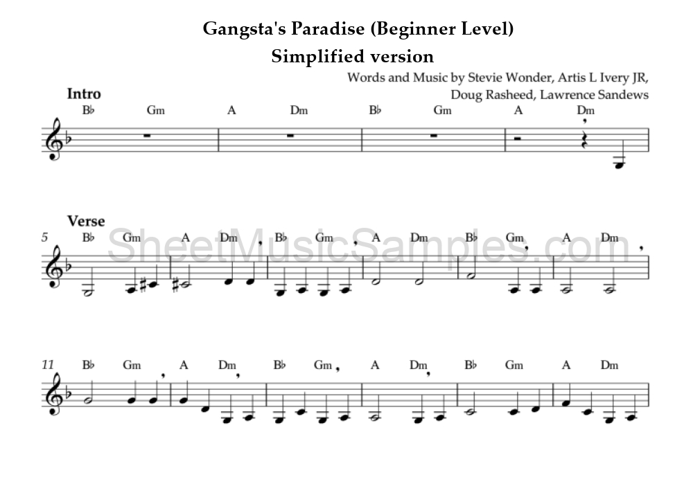 Gangsta's Paradise (Beginner Level) - Simplified version