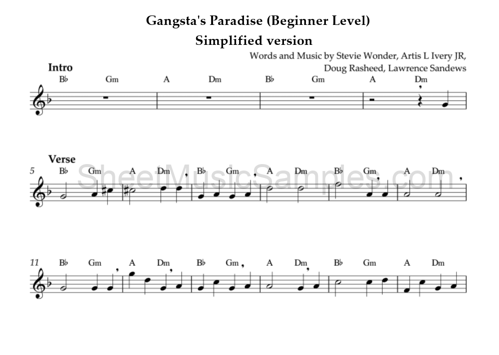 Gangsta's Paradise (Beginner Level) - Simplified version