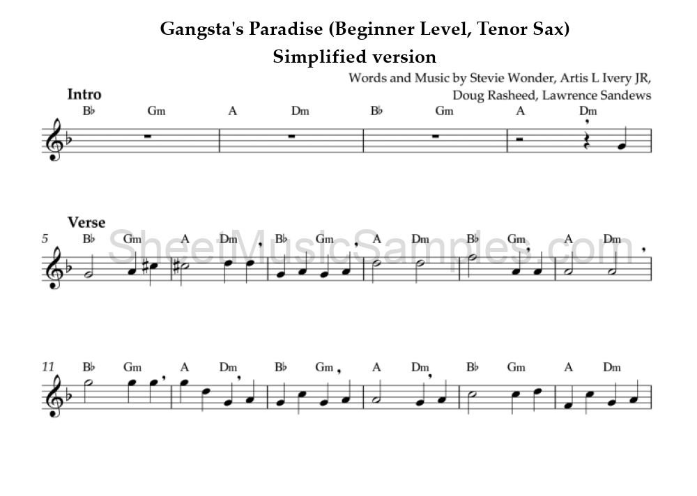 Gangsta's Paradise (Beginner Level, Tenor Sax) - Simplified version