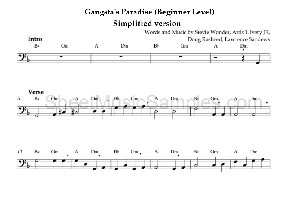 Gangsta's Paradise (Beginner Level) - Simplified version