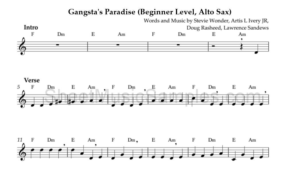 Gangsta's Paradise (Beginner Level, Alto Sax)