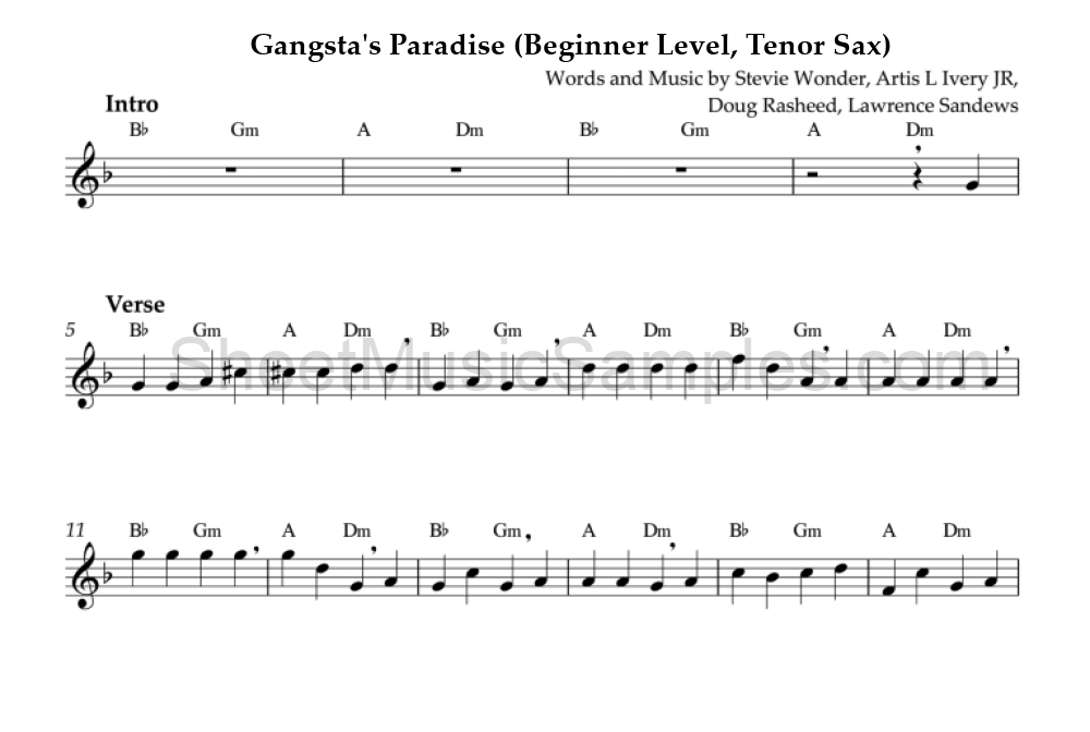 Gangsta's Paradise (Beginner Level, Tenor Sax)