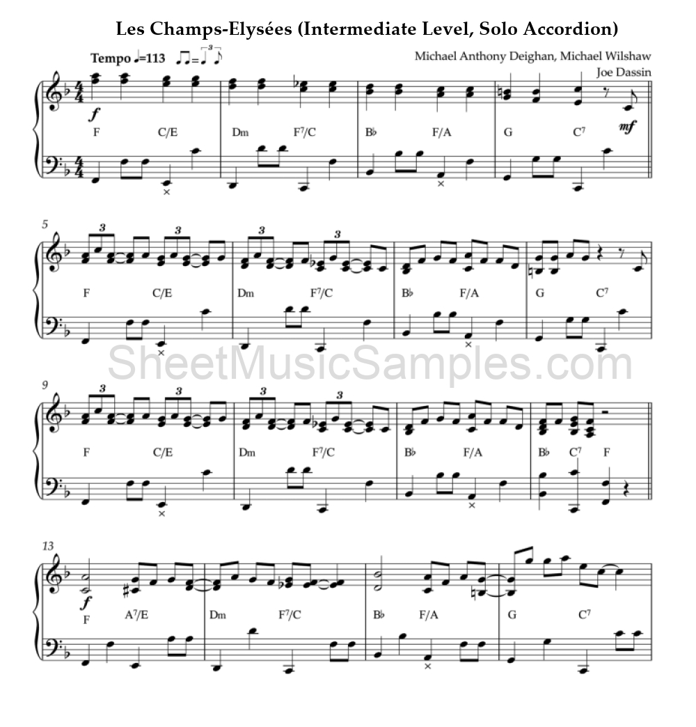 Les Champs-Elysées (Intermediate Level, Solo Accordion)