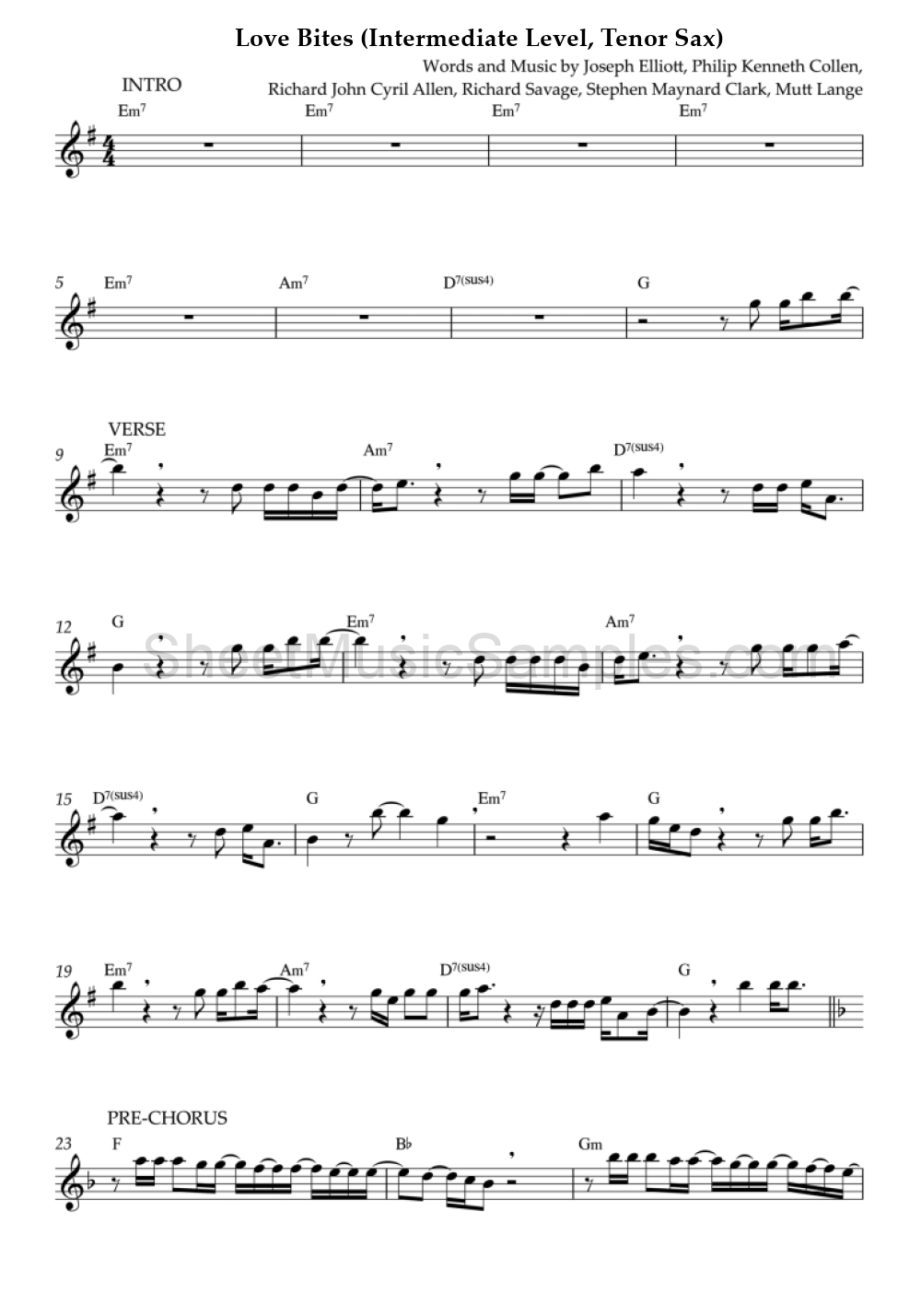 Love Bites (Intermediate Level, Tenor Sax)