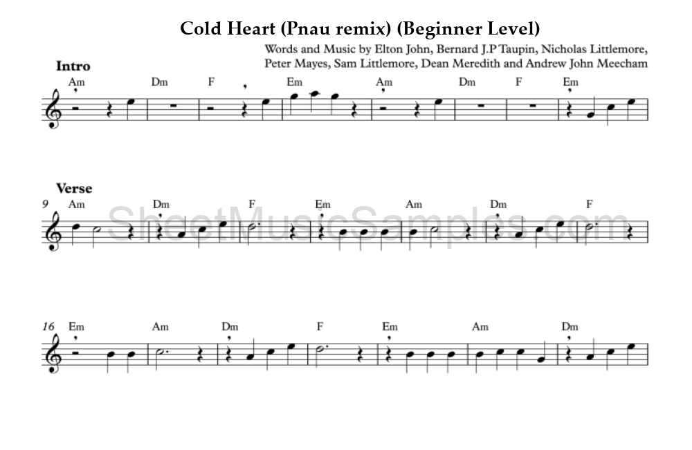 Cold Heart (Pnau remix) (Beginner Level)