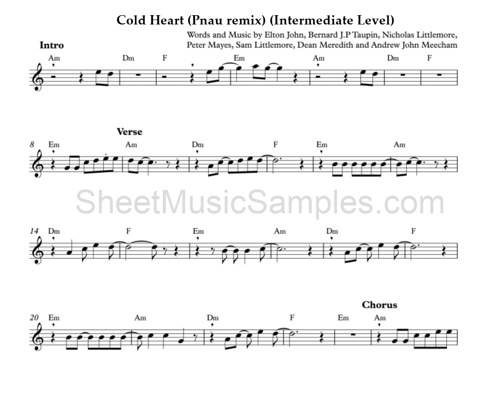 Cold Heart (Pnau remix) (Intermediate Level)