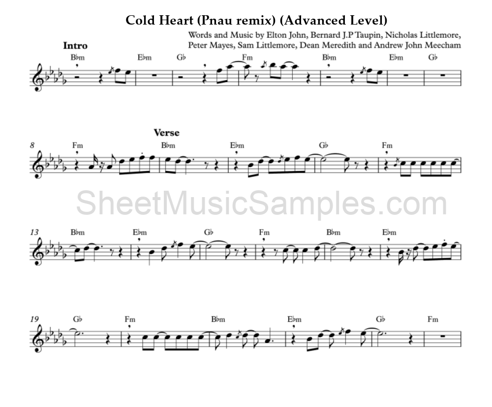 Cold Heart (Pnau remix) (Advanced Level)