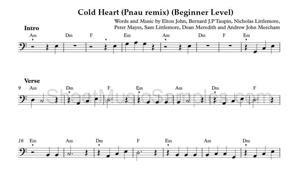 Cold Heart (Pnau remix) (Beginner Level)