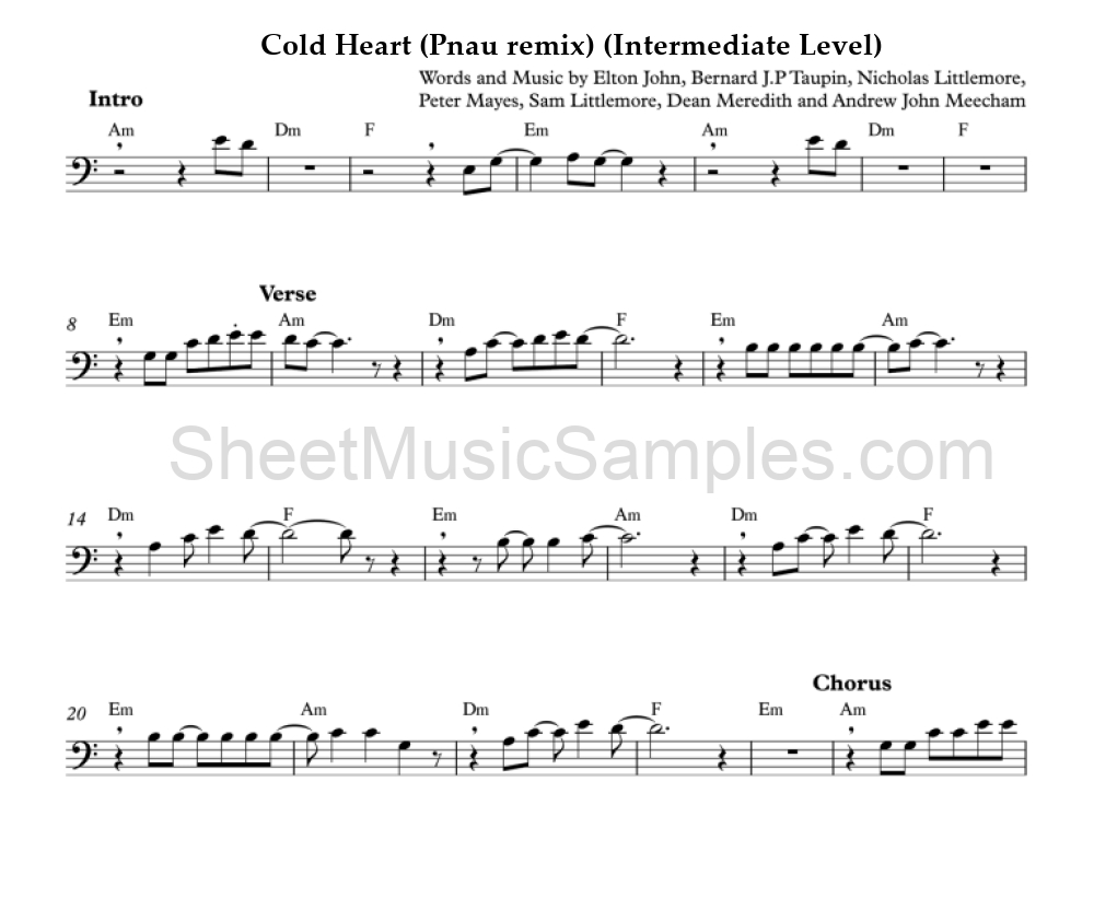 Cold Heart (Pnau remix) (Intermediate Level)