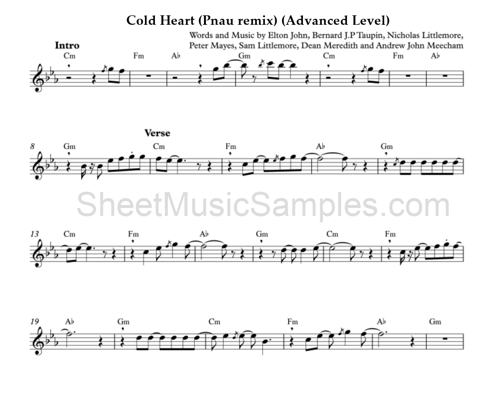 Cold Heart (Pnau remix) (Advanced Level)