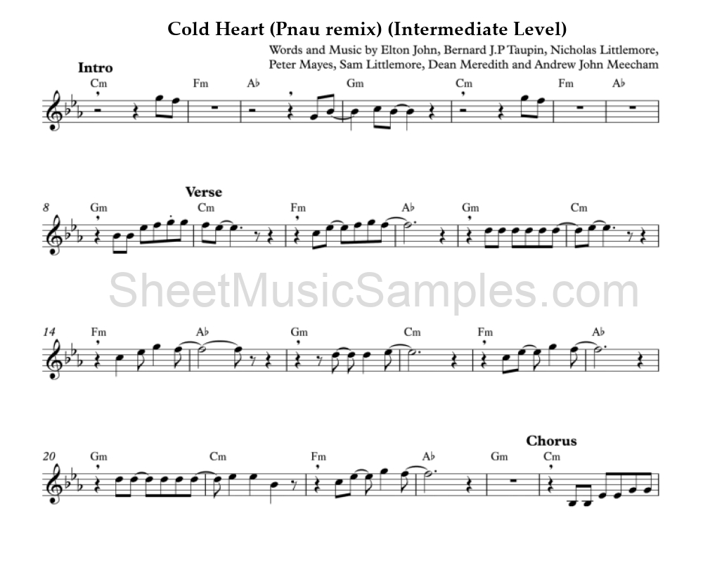 Cold Heart (Pnau remix) (Intermediate Level)