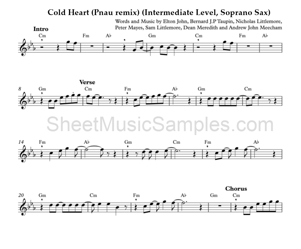 Cold Heart (Pnau remix) (Intermediate Level, Soprano Sax)